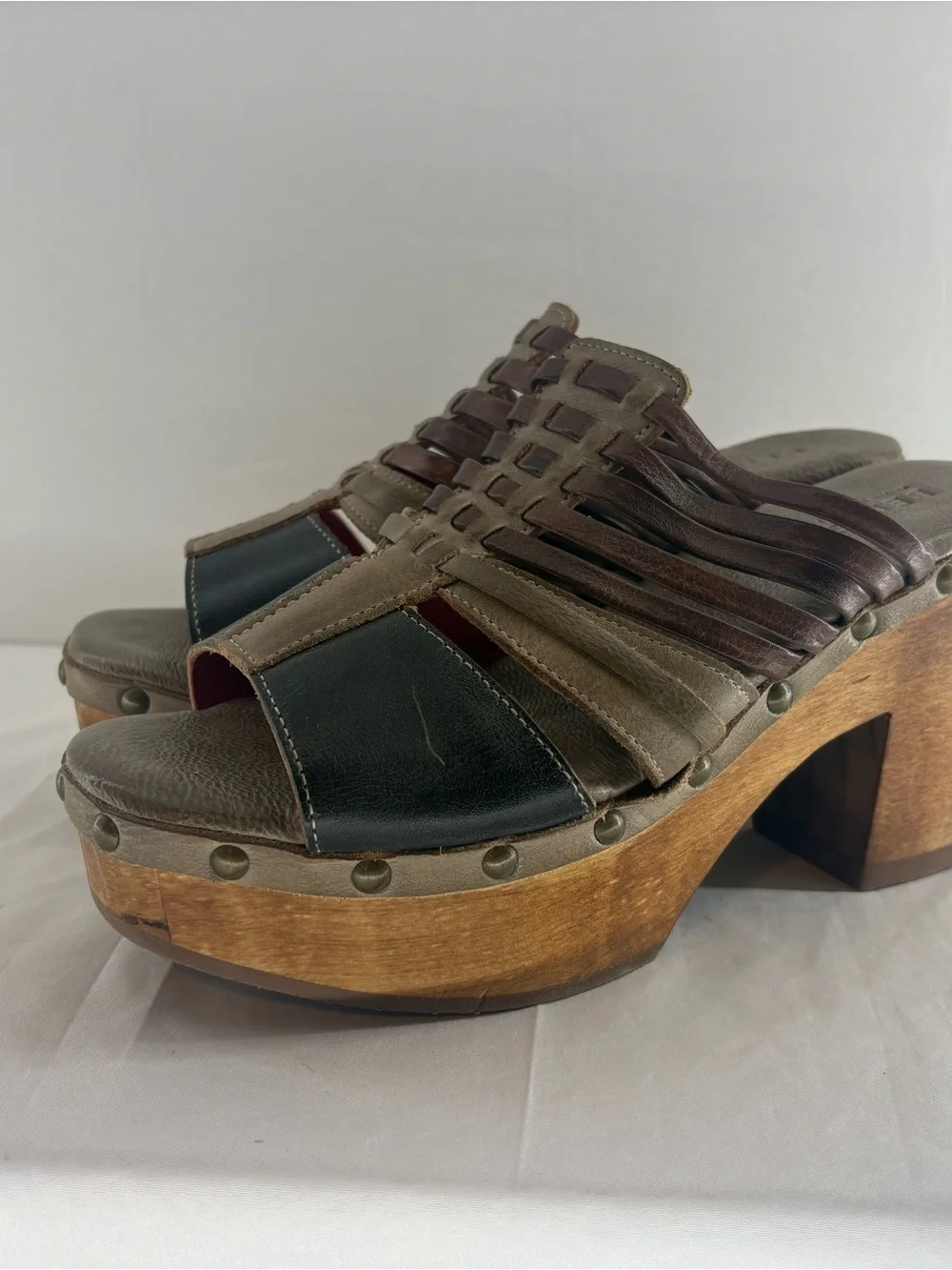 Bed Stu Shantel Brown and Black Leather Strappy Platform Clog Womens 10